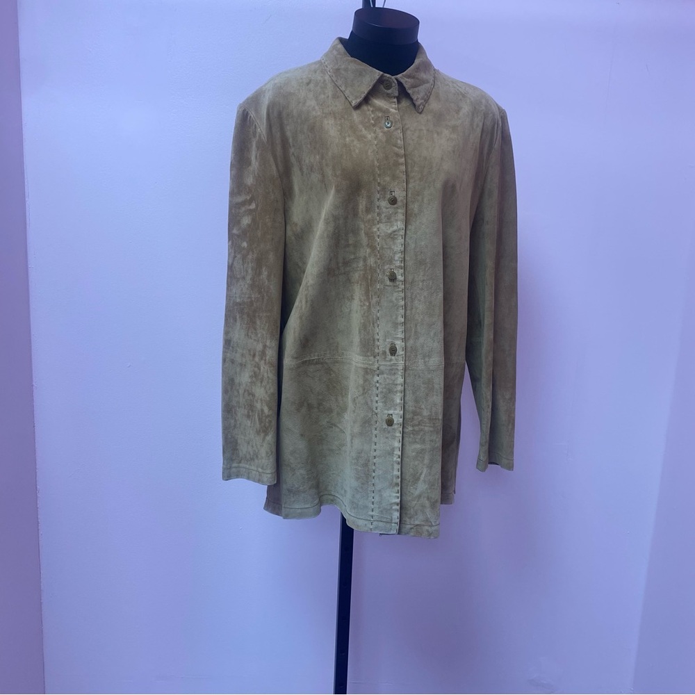 Nordstrom Beige Sued Collard Long Sleeve Jacket Size XL